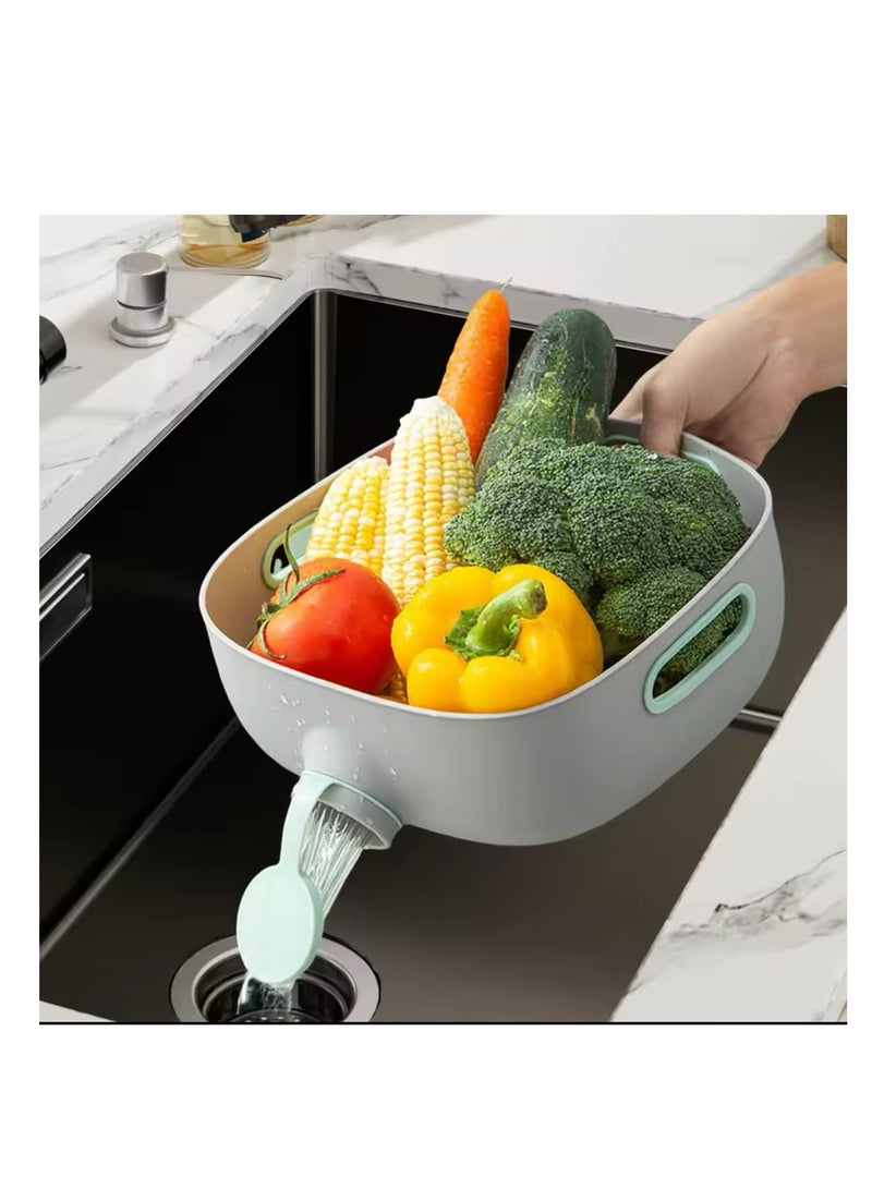 BLUE CORAL Vegetable Draining Bowl Fruits Washing Basket Strainer With Side Hole Multifunctional Anti Slip Bowl With 3 Handle Kitchen Tools (Green)  - Image 2
