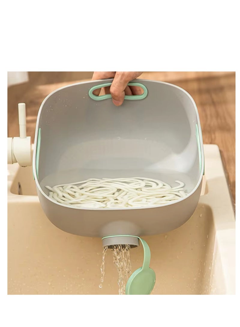 BLUE CORAL Vegetable Draining Bowl Fruits Washing Basket Strainer With Side Hole Multifunctional Anti Slip Bowl With 3 Handle Kitchen Tools (Green)  - Image 3
