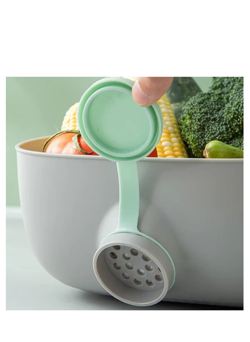 BLUE CORAL Vegetable Draining Bowl Fruits Washing Basket Strainer With Side Hole Multifunctional Anti Slip Bowl With 3 Handle Kitchen Tools (Green)  - Image 4