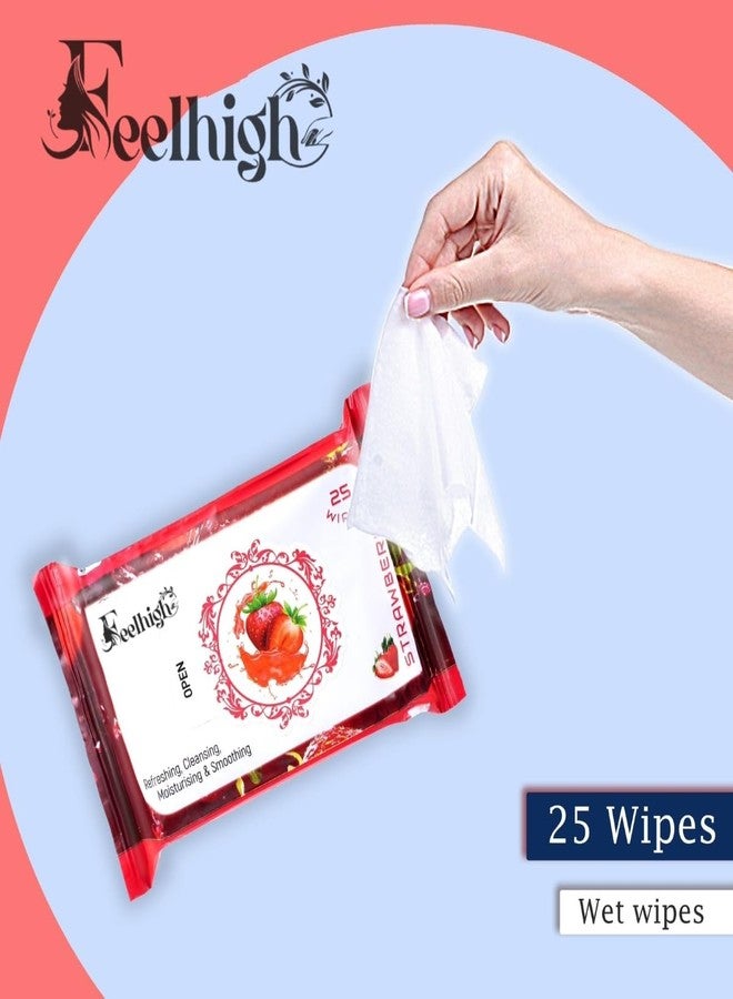 FEELHIGH مناديل فيلهاي لإزالة المكياج والوجه، عبوة من 3 قطع، مناديل وجه فردية لطيفة مع خلاصة الصويا الغنية بالرطوبة للمساعدة في ترك بشرتك تبدو مشرقة، تركيبة مضادة للحساسية (متوسط، صبار + فراولة + فيتامين ج) - Image 2