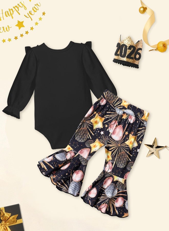 Aulyffo New Year Baby Girl Clothes 6-9 Months My First New Years Baby Girl Outfit 2026 Long Sleeve Ruffle Romper + Flared Pants + Cute Hat 3PCS Baby New Years Outfit Girl - Image 4