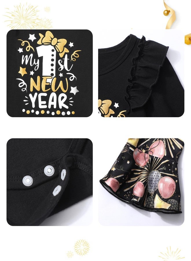 Aulyffo New Year Baby Girl Clothes 6-9 Months My First New Years Baby Girl Outfit 2026 Long Sleeve Ruffle Romper + Flared Pants + Cute Hat 3PCS Baby New Years Outfit Girl - Image 5