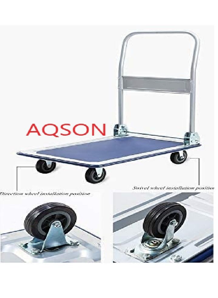 AQSON Folding Hand Cart Platform Trolley Heavy Duty Folding Hand Trucks Hand Folding Truck Cart With Mute Wheels, 150KG Load Capacity - Image 3
