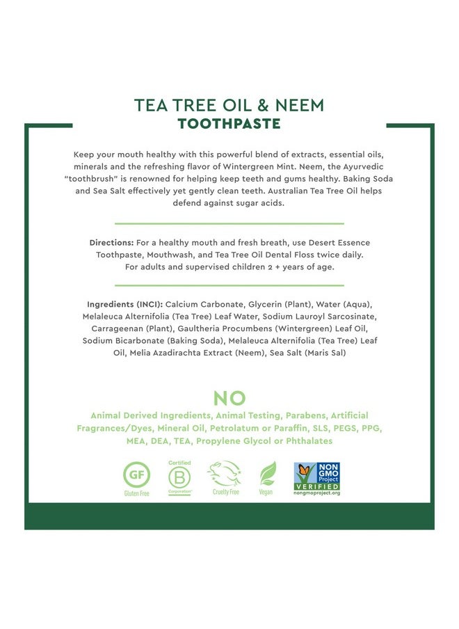 ديزيرت أسينس - معجون أسنان Desert Essence بزيت شجرة الشاي والنيم - تركيبة خالية من الفلورايد والغلوتين وSLS - معجون أسنان نباتي عشبي لتقليل البلاك - بنكهة وينترغرين، 6.25 أونصة - Image 1
