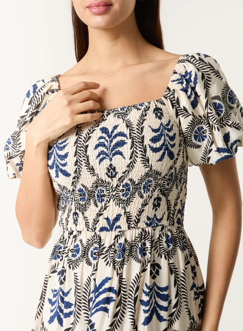 Blue Vanilla Puff Sleeve Midi Dress