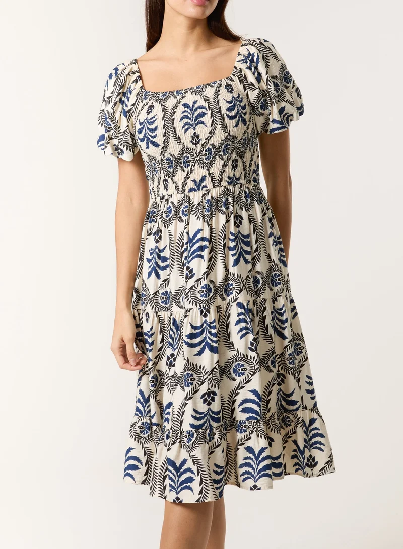 Blue Vanilla Puff Sleeve Midi Dress