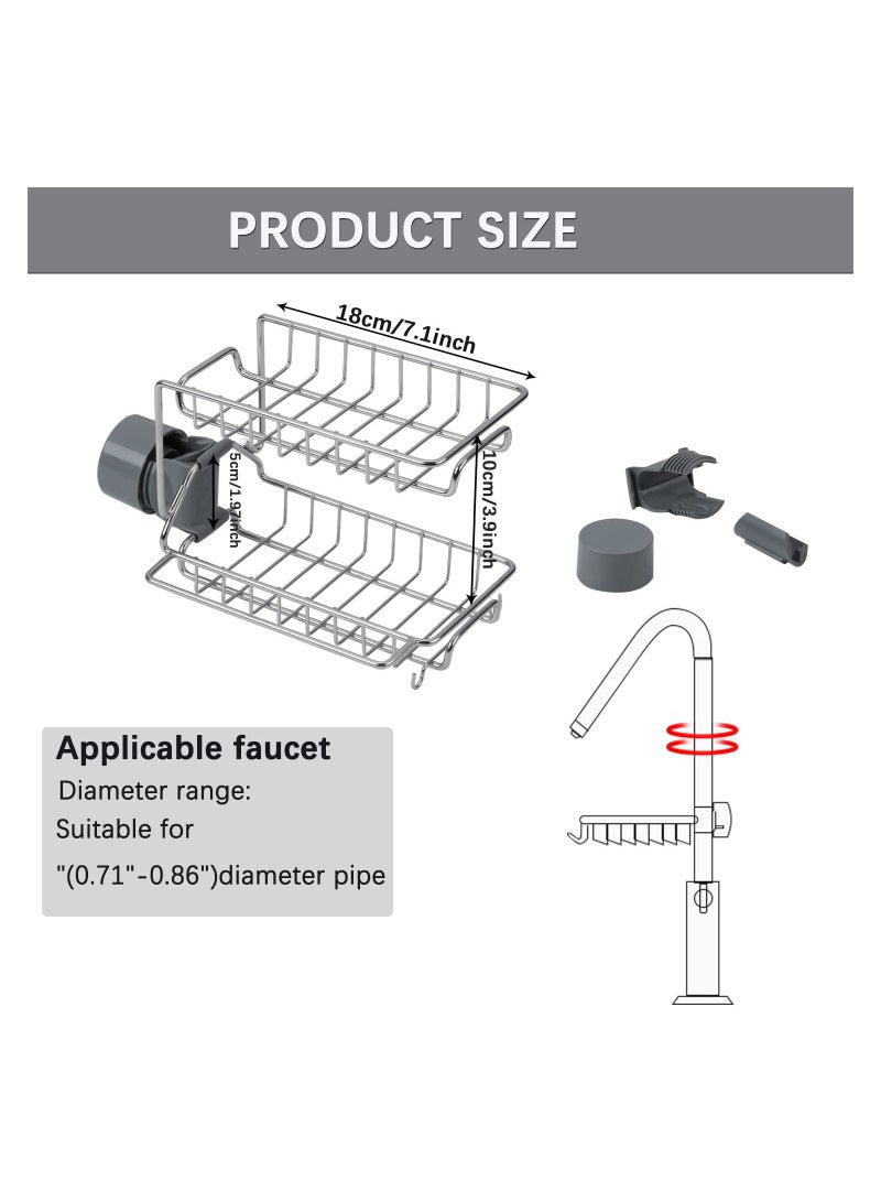 Excefore Double-Layer Sponge Holder Installed at Faucet for Kitchen Sink, Soap Sponge Holder with Towel Rack for Kitchen Bathroom - Image 5