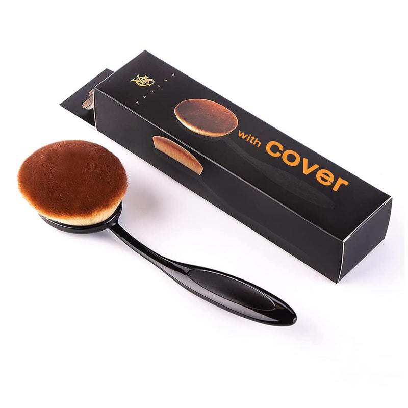 Yoseng Oval Foundation Brush - Large Soft Bristles for Liquid,Cream & Powder | Makeup Brush with Cover,Dense Kabuki Brush for Blending,Contouring | Kids & Adults (Black)