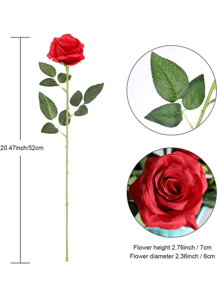 موندا 12 قطعة من زهور الحرير الاصطناعي باقة ورود واقعية ذات جذع طويل لتزيين المنزل وحفلات الزفاف (12 قطعة - أحمر 1) - Image 2