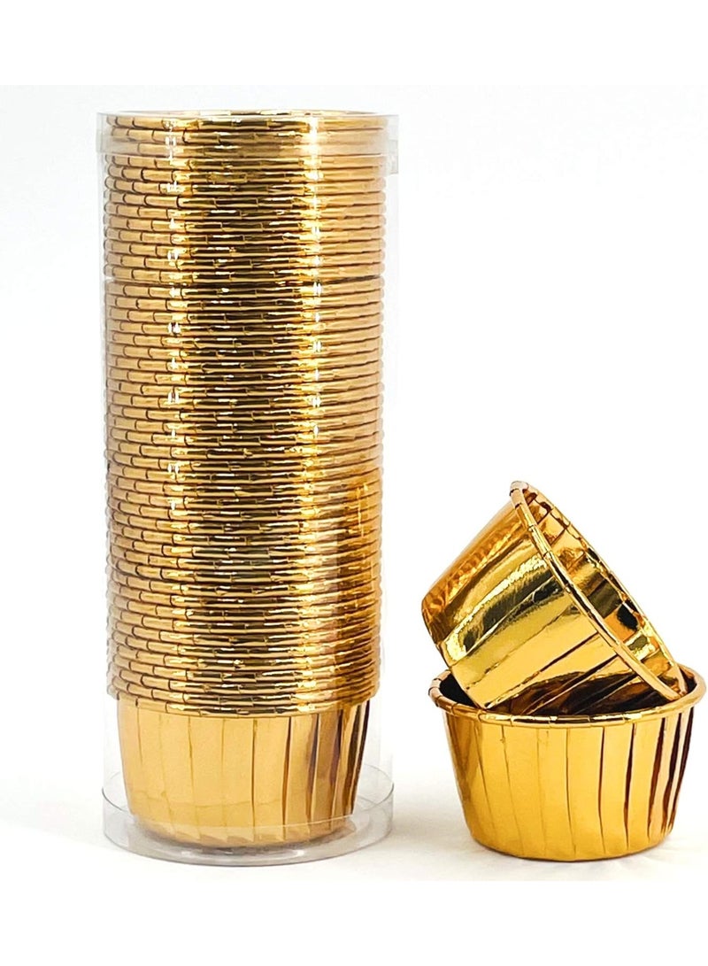 Party Hippo Cupcake Cups, 3.5 Oz 50 pcs Disposable Foil Muffin Liners, Gold Cupcake Baking Cups, Ramekin Aluminum Cupcake Tip Pan Ramekin Holders, Little Baking Cups (Gold) - Image 1