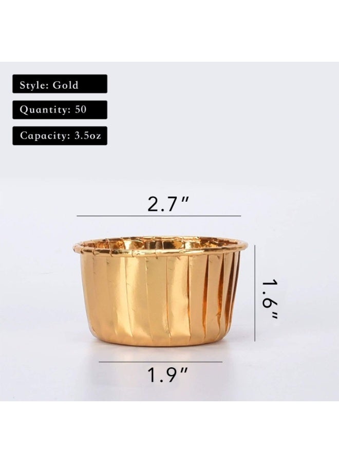 Party Hippo Cupcake Cups, 3.5 Oz 50 pcs Disposable Foil Muffin Liners, Gold Cupcake Baking Cups, Ramekin Aluminum Cupcake Tip Pan Ramekin Holders, Little Baking Cups (Gold) - Image 2