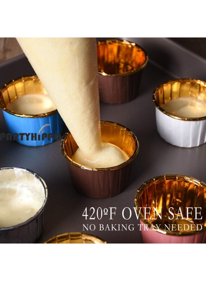 Party Hippo Cupcake Cups, 3.5 Oz 50 pcs Disposable Foil Muffin Liners, Gold Cupcake Baking Cups, Ramekin Aluminum Cupcake Tip Pan Ramekin Holders, Little Baking Cups (Gold) - Image 3