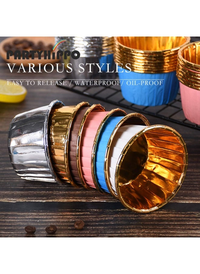 Party Hippo Cupcake Cups, 3.5 Oz 50 pcs Disposable Foil Muffin Liners, Gold Cupcake Baking Cups, Ramekin Aluminum Cupcake Tip Pan Ramekin Holders, Little Baking Cups (Gold) - Image 4