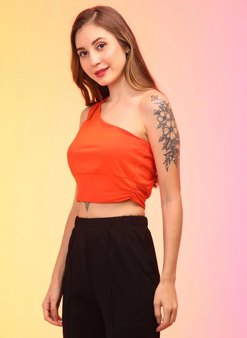 globus Globus Women Orange One Shoulder Crop Top