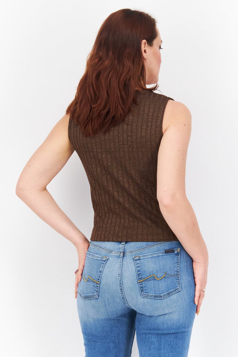 NA-KD بلوزة نسائية بدون أكمام بتصميم على شكل حرف V، بني - Image 2