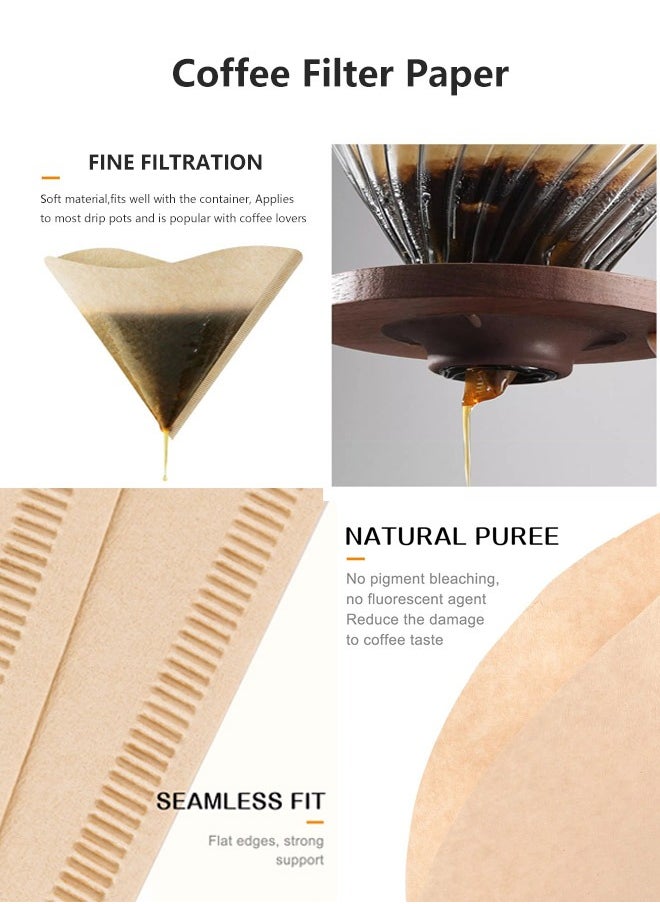 100-Piece Coffee Filter Paper V60 Size 02 Unbleached Disposable Coffee Filters Paper for Pour Over and Drip Coffee Maker