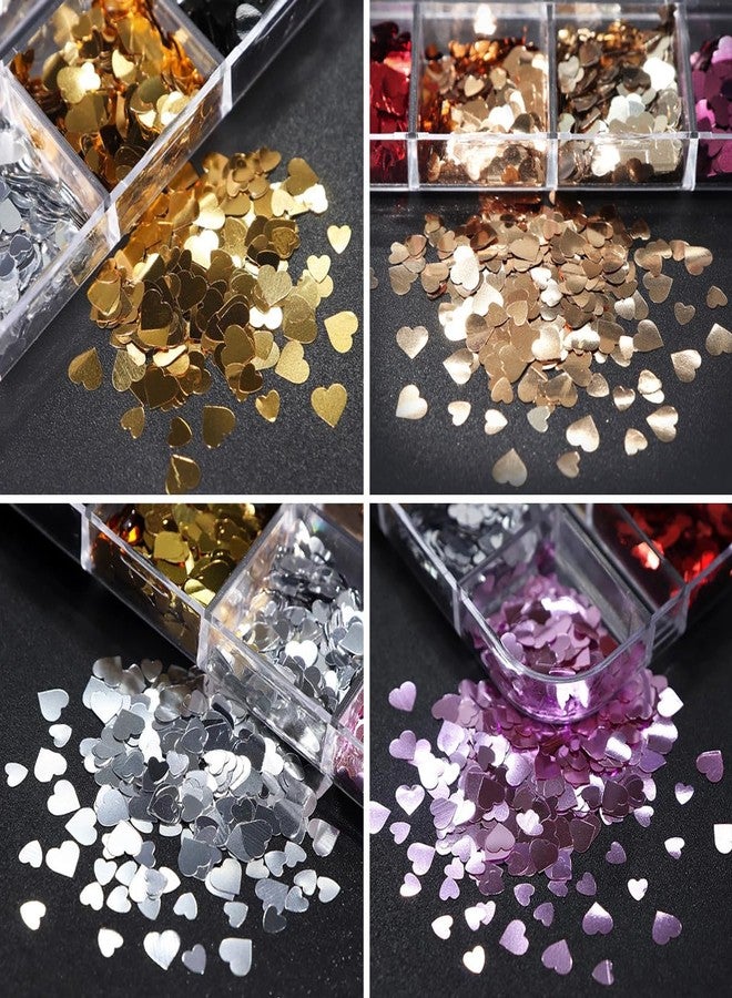 3D Heart Nail Art Stickers & Decals - Gold, Red, Black, Silver Glitter Sequins for Acrylic Nails - Valentine's Day Nail Art Accessories - Image 4