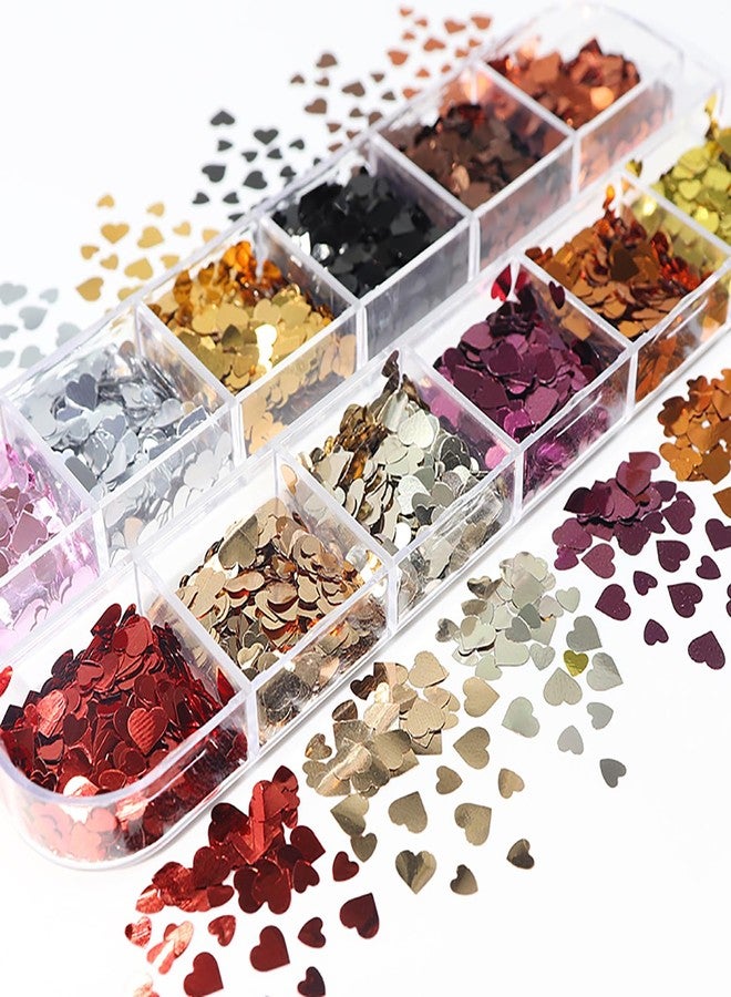 3D Heart Nail Art Stickers & Decals - Gold, Red, Black, Silver Glitter Sequins for Acrylic Nails - Valentine's Day Nail Art Accessories - Image 3