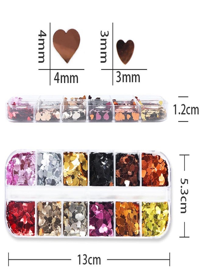 3D Heart Nail Art Stickers & Decals - Gold, Red, Black, Silver Glitter Sequins for Acrylic Nails - Valentine's Day Nail Art Accessories - Image 5