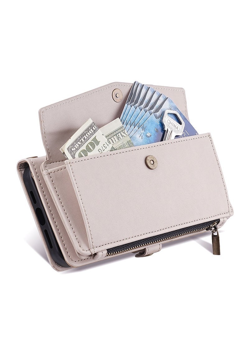 general Phone Case for IPHONE 16 PRO MAX Zipper Wallet Cover Leather Card Holder Slot Kickstand Wrist Strap Cell Accessories - Image 3