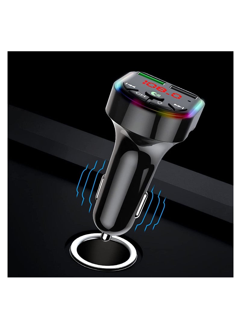 SYOSI Car Bluetooth 5.0 MP3 Player FM Transmitter Handsfree Audio Receiver Dual USB Fast Charger Support TF Card/U Disk - Image 2