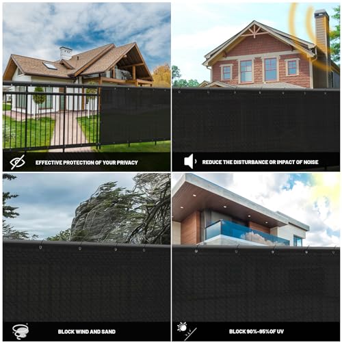 SUNNY GUARD Privacy Screen Fence 5' x 50' Black Heavy Duty Dustproof Denoise Fencing Mesh Fabric Shade Net Cover for Outdoor Wall Garden Yard Pool Deck(We Make Custom Size) - Image 4