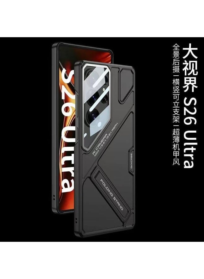 GKK for Samsung Galaxy S26 Ultra Case with Camera Lens Protection, Shockproof PC + PU Armor Cover, Built-in Kickstand, Mecha Style Anti-Scratch، Black، Samsung Galaxy S26 Ultra - Image 3