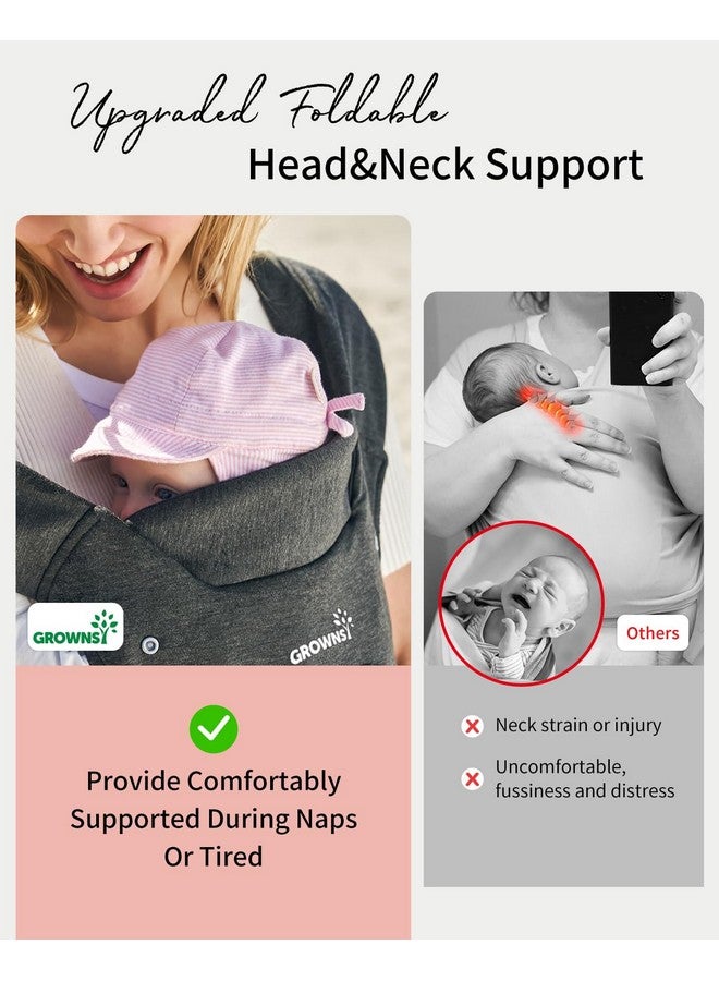 GROWNSY GROWNSY Baby Carrier, Cozy Baby Wraps Carrier, Ergonomic Baby Carrier Newborn to Toddler with Head Support, Deep Grey  - Image 2