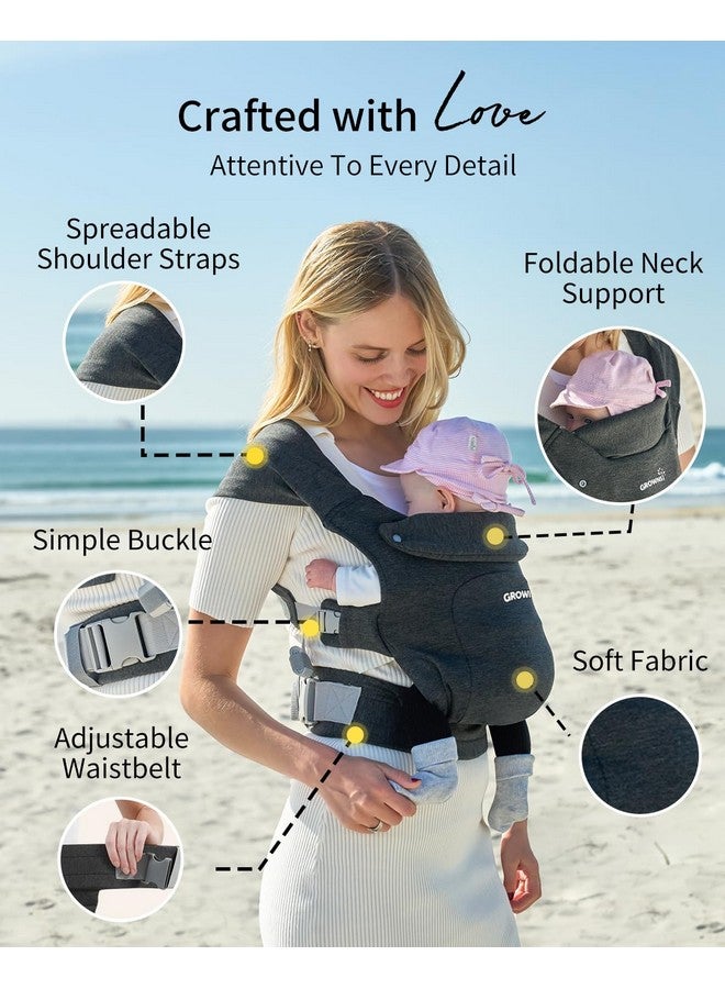 GROWNSY GROWNSY Baby Carrier, Cozy Baby Wraps Carrier, Ergonomic Baby Carrier Newborn to Toddler with Head Support, Deep Grey  - Image 3