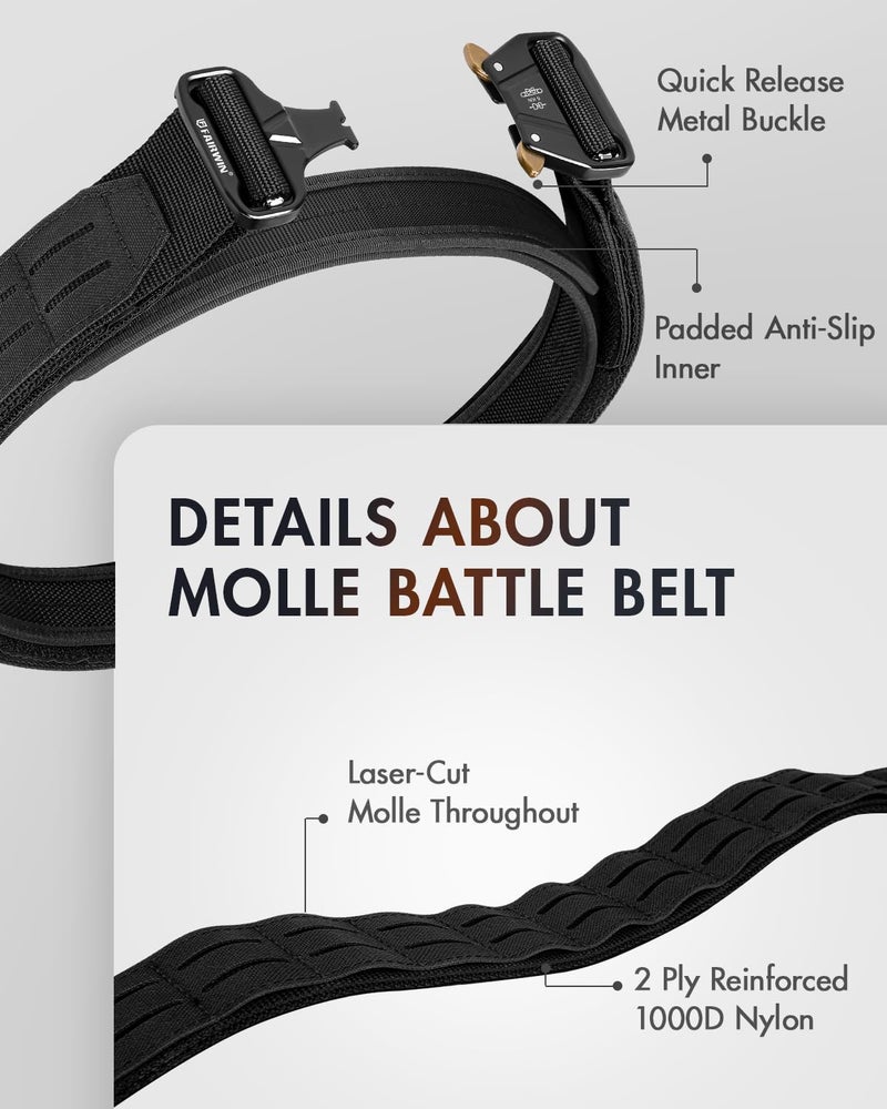 FAIRWIN Tactical Balttle Belt, 2" Molle Rigger War Combat Belt with Quick Release Buckle Law Enforcement Duty Belts for Men - Image 3