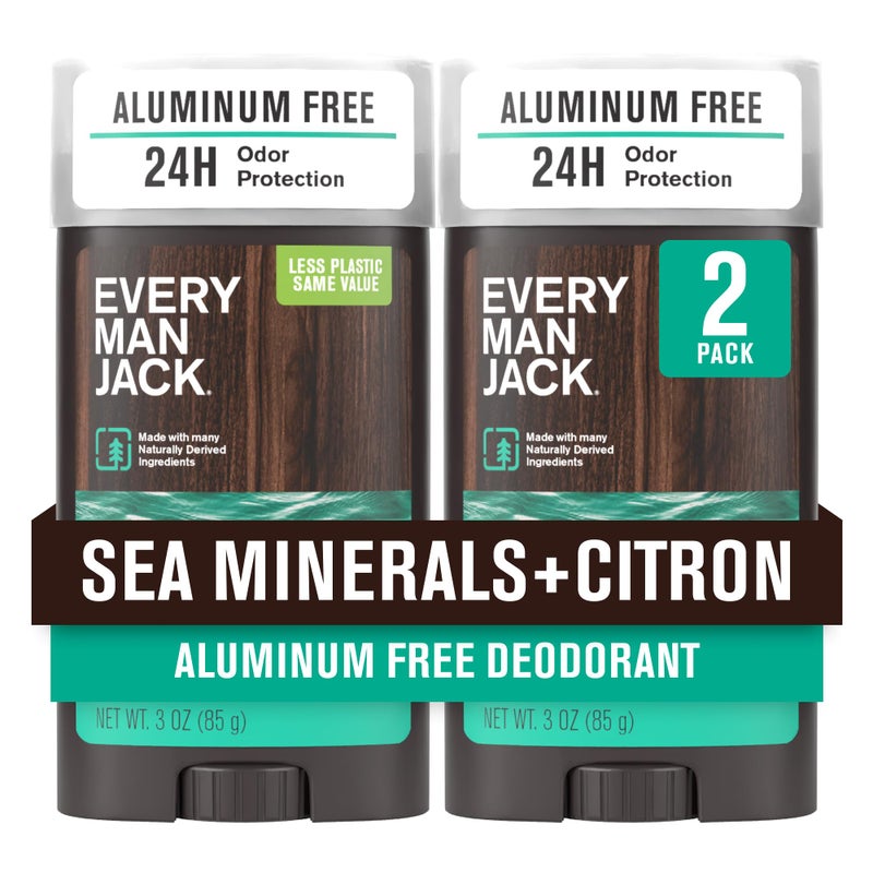 Every Man Jack Sea Minerals  Citron Mens Deodorant  Stay Fresh with Aluminum Free Deodorant For all Skin Types  Odor Crushing Long Lasting with Naturally Derived Ingredients  3oz 2 Pack