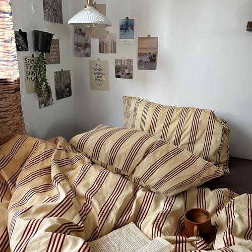 mixinni Queen Size Striped Pillowcases Set - 2 Pack 100% Cotton Rust & Beige Striped Pillow Covers with Envelope Closure | Classic Vintage Modern Bedding | Fits Standard/Queen (Pillows Not Included) - Image 2