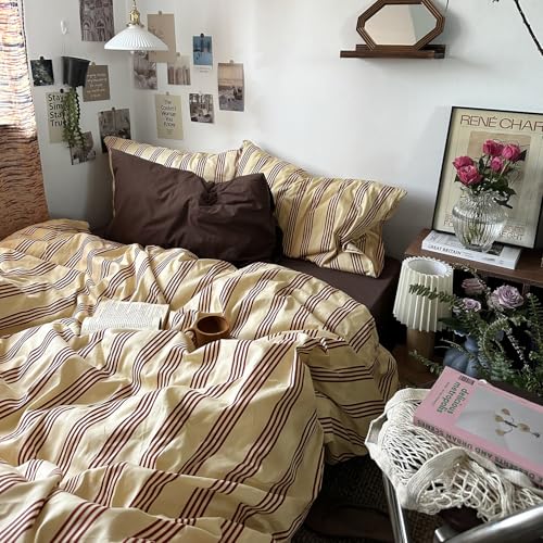 mixinni Queen Size Striped Pillowcases Set - 2 Pack 100% Cotton Rust & Beige Striped Pillow Covers with Envelope Closure | Classic Vintage Modern Bedding | Fits Standard/Queen (Pillows Not Included) - Image 5