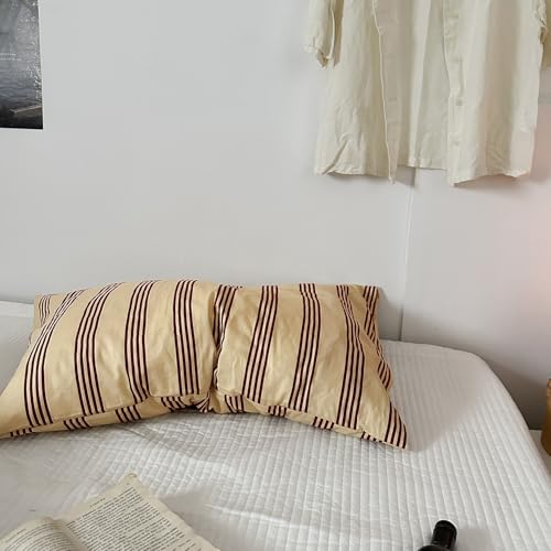 mixinni Queen Size Striped Pillowcases Set - 2 Pack 100% Cotton Rust & Beige Striped Pillow Covers with Envelope Closure | Classic Vintage Modern Bedding | Fits Standard/Queen (Pillows Not Included) - Image 4