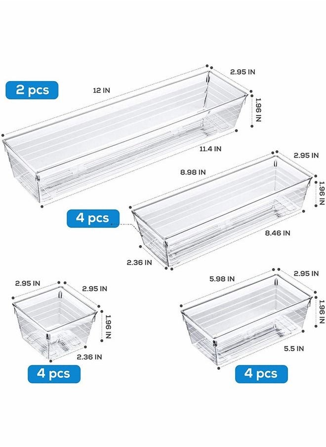 HomarKet 14 PCS Clear Plastic Drawer Organizers Set 4 Sizes Clear Drawer Organizers and storage Bins for Makeup Jewelry Vanity Kitchen Gadgets Or Office Desk Bathroom Drawer Organizer Trays With Non-Slip Pads  - Image 2