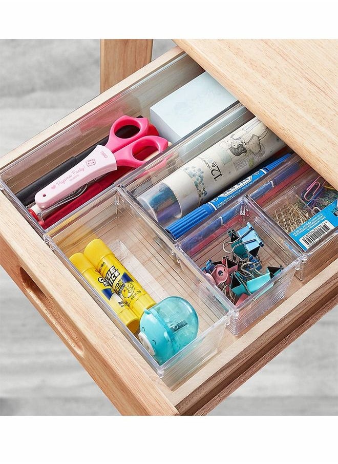 HomarKet 14 PCS Clear Plastic Drawer Organizers Set 4 Sizes Clear Drawer Organizers and storage Bins for Makeup Jewelry Vanity Kitchen Gadgets Or Office Desk Bathroom Drawer Organizer Trays With Non-Slip Pads  - Image 5
