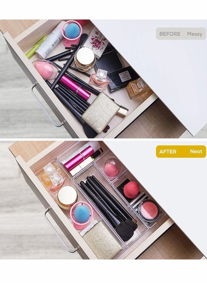 HomarKet 14 PCS Clear Plastic Drawer Organizers Set 4 Sizes Clear Drawer Organizers and storage Bins for Makeup Jewelry Vanity Kitchen Gadgets Or Office Desk Bathroom Drawer Organizer Trays With Non-Slip Pads  - Image 3