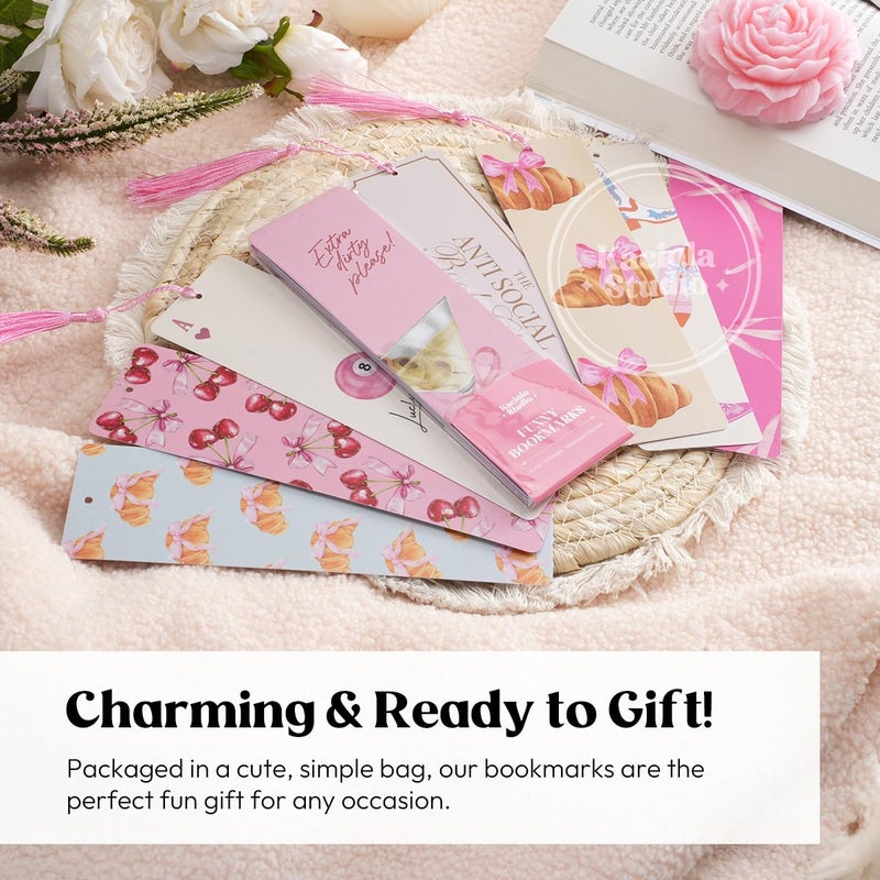 Kaciola Studio 10 PCS Pink Bow Bookmarks,Funny Bookmarks for Women,Double Sided Pink Romance Booklover Gifts,Cute Gifts for Romance Reader Friends Girls - Image 4