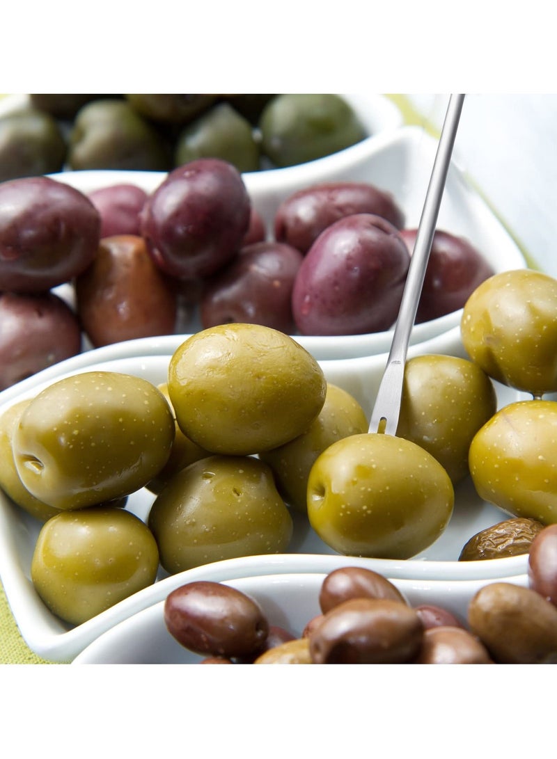 SYOSI مجموعة 4 قطع من شوكة المخللات وملعقة الزيتون مصفاة، مصنوعة من الفولاذ المقاوم للصدأ، شوكة مخللات ذات مقبض طويل وملعقة زيتون، مجموعة ملعقة وشوكة مع فتحة تصريف للمخللات، الخيار، الجرجير، الكبر - Image 4