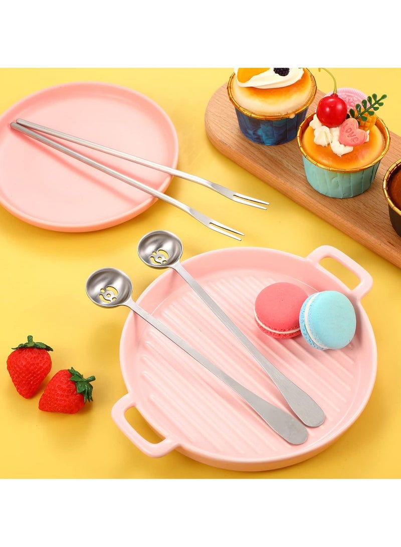 SYOSI مجموعة 4 قطع من شوكة المخللات وملعقة الزيتون مصفاة، مصنوعة من الفولاذ المقاوم للصدأ، شوكة مخللات ذات مقبض طويل وملعقة زيتون، مجموعة ملعقة وشوكة مع فتحة تصريف للمخللات، الخيار، الجرجير، الكبر - Image 5