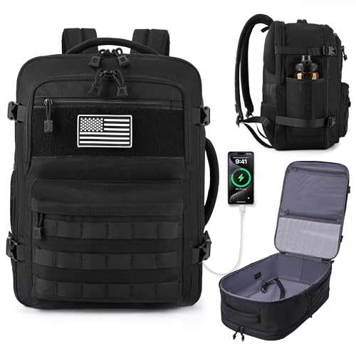 MOZETO TSA Approved Carry On Backpack Extra Large Tactical Travel Backpack for Men Airplane Approved Weekender Bag Water Resistant Lightweight Laptop Daypack for Flight Black - Image 1