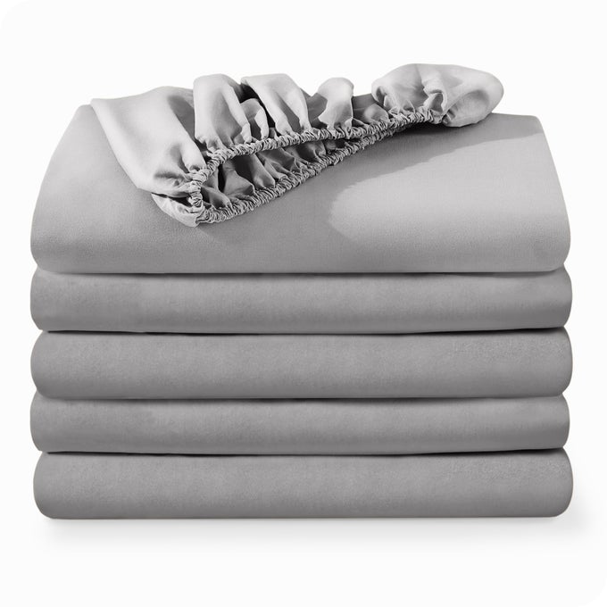 5PACK FITTED BOTTOM SHEETS TWIN PREMIUM 1800 ULTRASOFT WRINKLE RESISTANT MICROFIBER DEEP POCKET TWIN LIGHT GREY