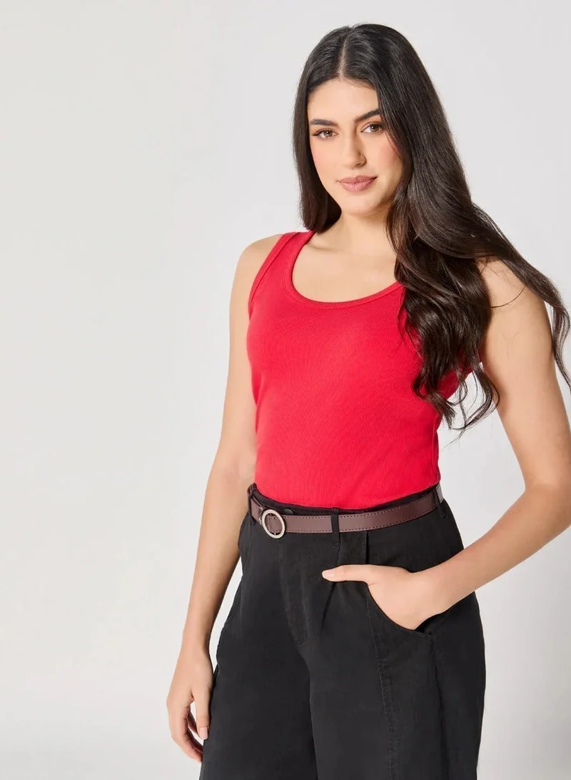 Zigzag Red Rib Cami Top
