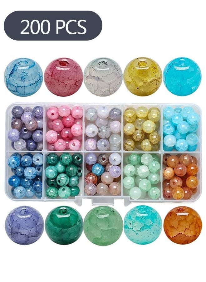 200-Piece 8mm Colorful Cracked Glass Beads, Crackle Lampwork Crystal Beads with Hole Sparkling Beads for Crafts Jewellery Making Necklace Bracelet Earrings - Image 1