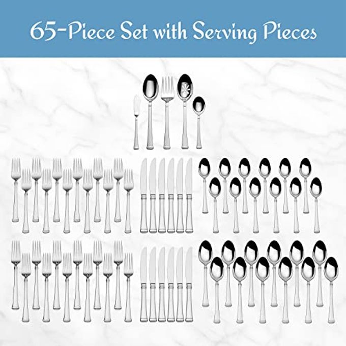 Mikasa Harmony 65-Piece Flatware Set for 12, 18/10 Stainless Steel Silverware with Forks, Knives, Spoons, and Serving Utensils, Elegant Design - Image 5