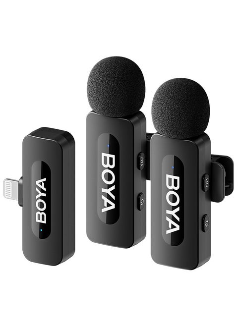 BOYA BY-V2 Wireless Lavalier Microphone for iPhone iPad,Dual Mini Omnidirectional Condenser Video Recording Mic for Interview Podcast Vlog YouTube Live Stream