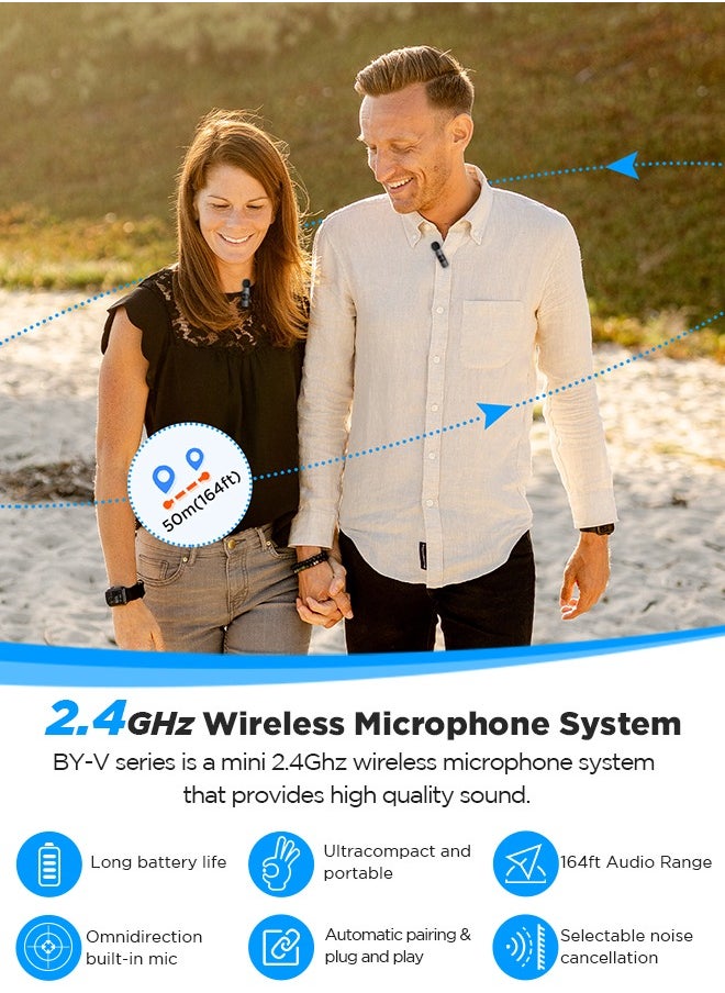 BOYA - BOYA BY-V2 Wireless Lavalier Microphone for iPhone iPad,Dual Mini Omnidirectional Condenser Video Recording Mic for Interview Podcast Vlog YouTube Live Stream - Image 1