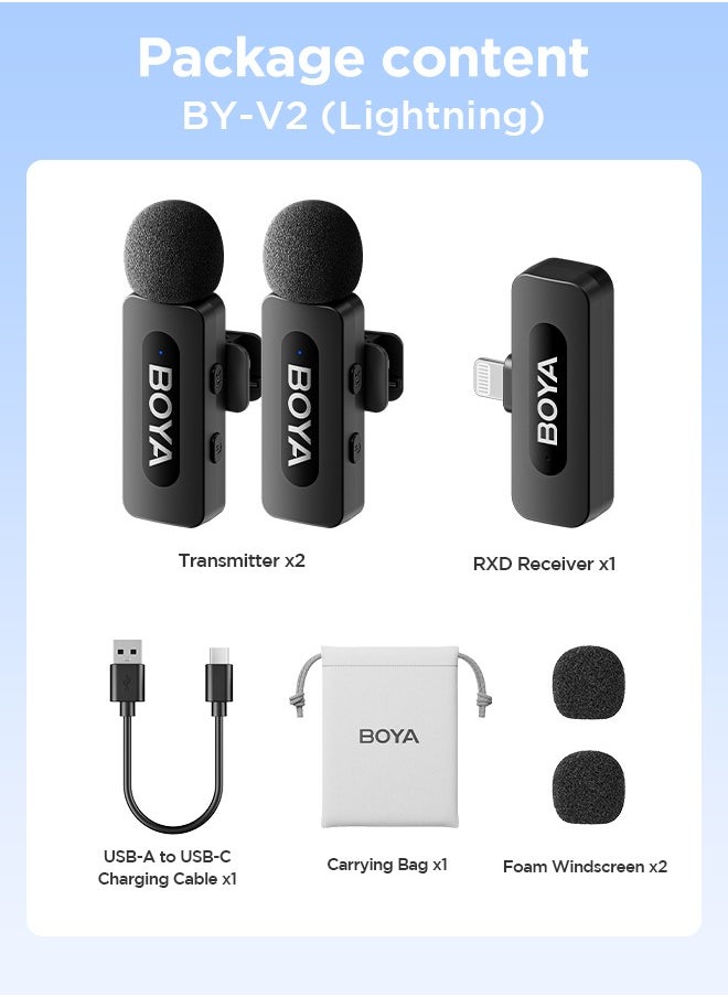 BOYA - BOYA BY-V2 Wireless Lavalier Microphone for iPhone iPad,Dual Mini Omnidirectional Condenser Video Recording Mic for Interview Podcast Vlog YouTube Live Stream - Image 1