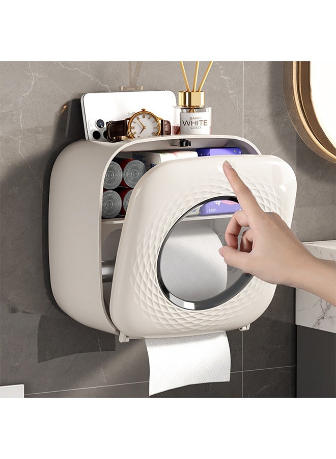JOYBOS حامل ورق التواليت، حامل علبة المناديل، حامل لفات ورق التواليت، حامل لفات ورق التواليت مثبت على الحائط، حمام المرحاض، رف تخزين مقاوم للماء بدون ثقب - Image 3