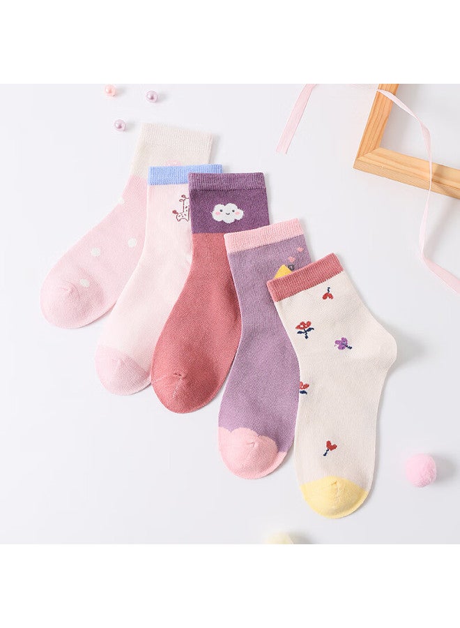 LANG SHA Langsha Children's Socks, Girls' Mid-calf Cotton Socks For All Seasons, High-elasticity Breathable Cloud And Flower Mesh Student Socks For Older Children - Image 2